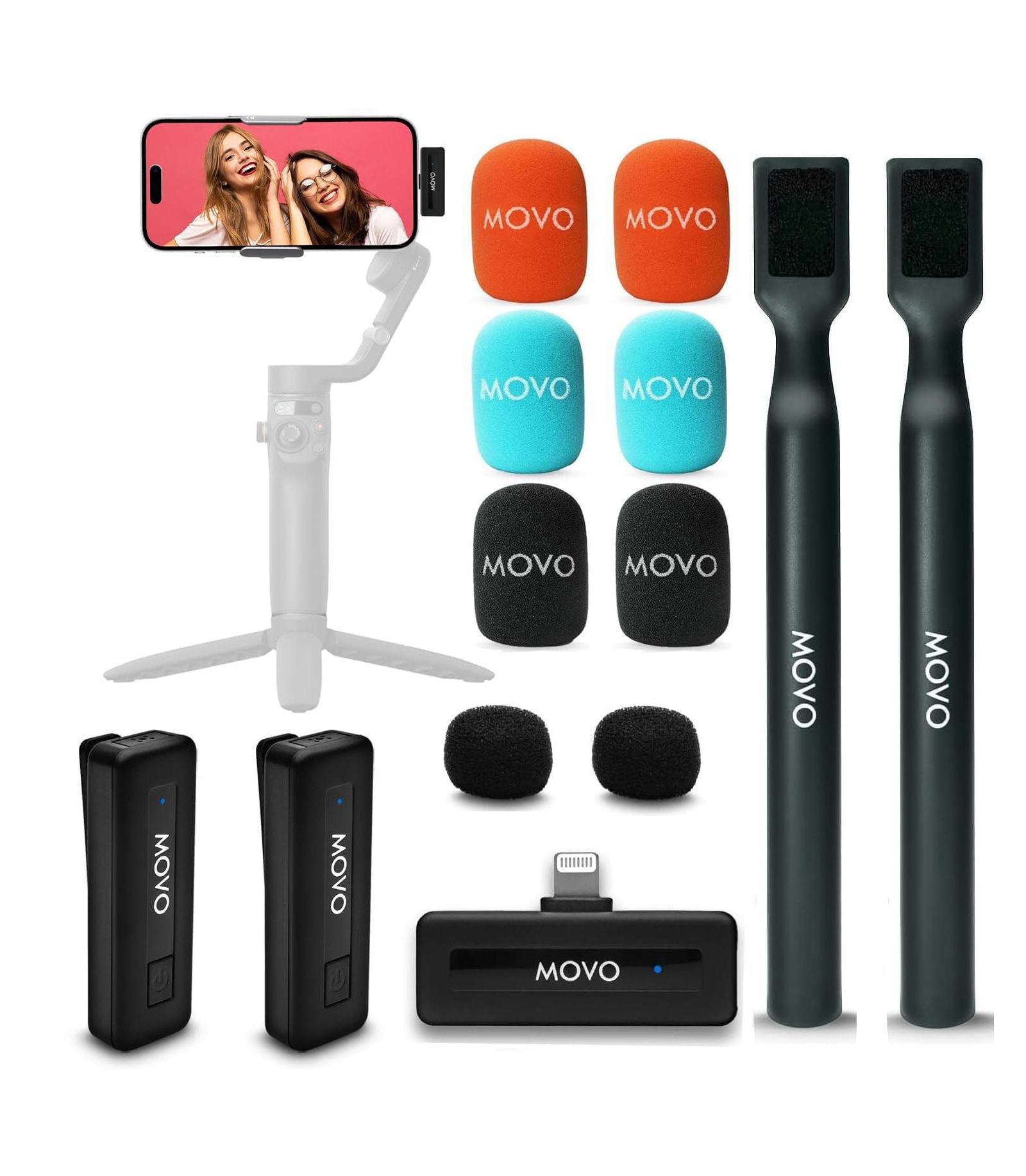 Беспроводные мини-микрофоны Movo Wireless Mini DI Duo для iPhone с адаптером