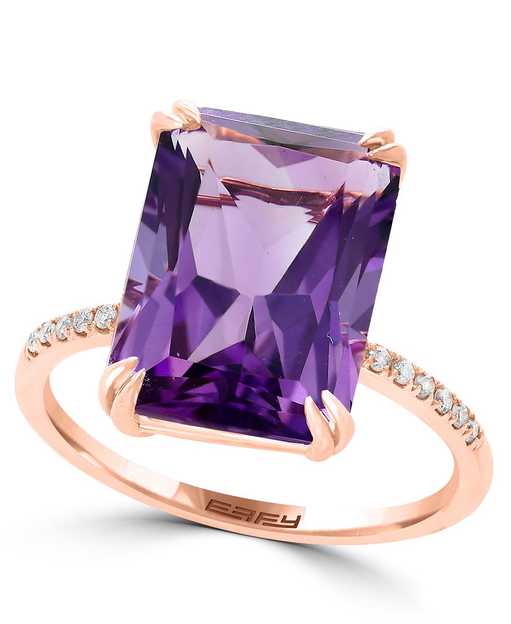 EFFY Collection Amethyst (7-1/6 ct. t.w.) & Diamond (1/20 ct. t.w.) Ring in 14k Rose Gold (Also in Blue Topaz, Onyx, Green Amethyst, Citrine)
