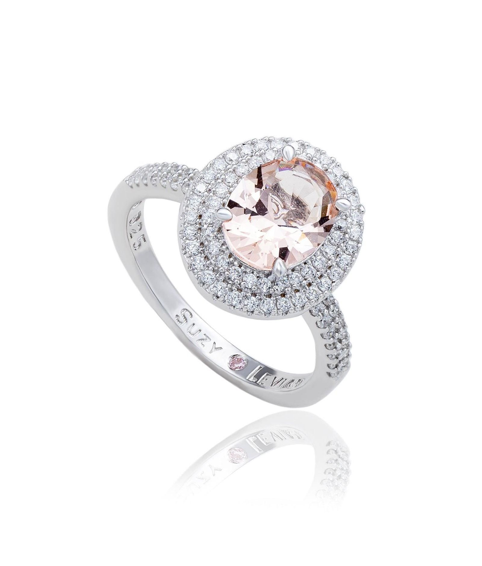 Кольцо Suzy Levian Sterling Silver Oval Cubic Zirconia Pave Double Halo