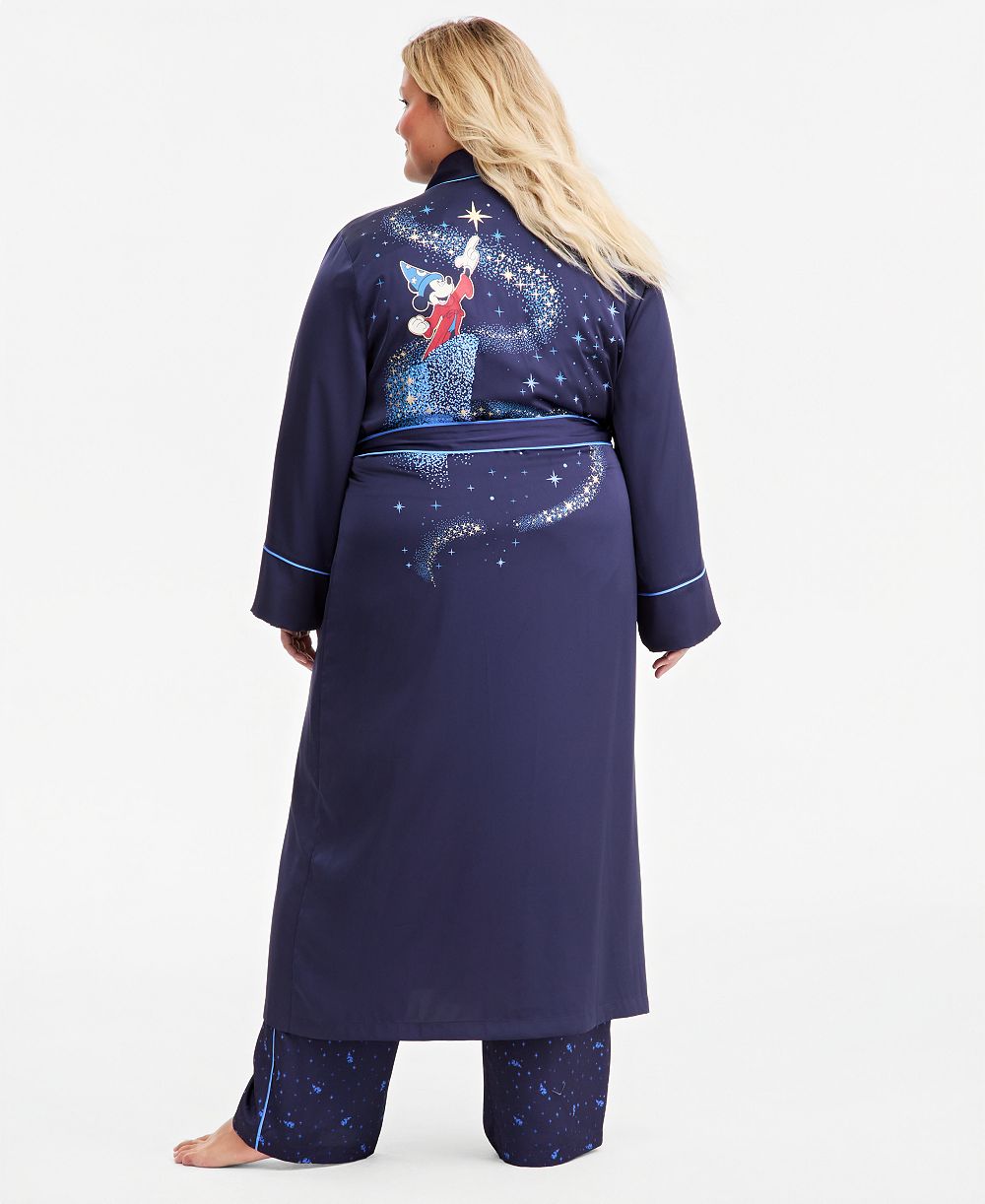 Disney | Macy's Plus Size Sorcerer's Apprentice Mickey Long-Sleeve Satin Wrap Robe, Macy's Exclusive