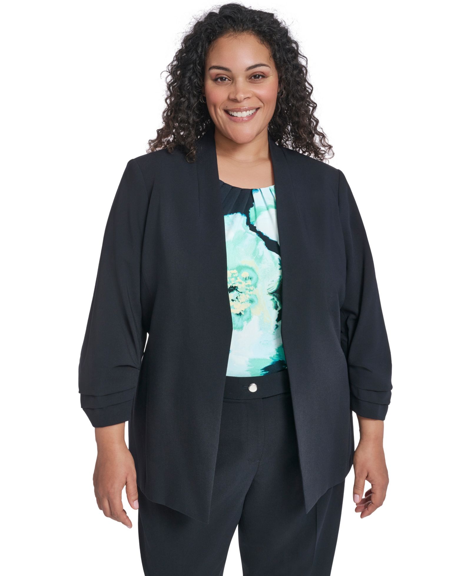 Calvin Klein Plus Size Collarless Open Front Blazer
