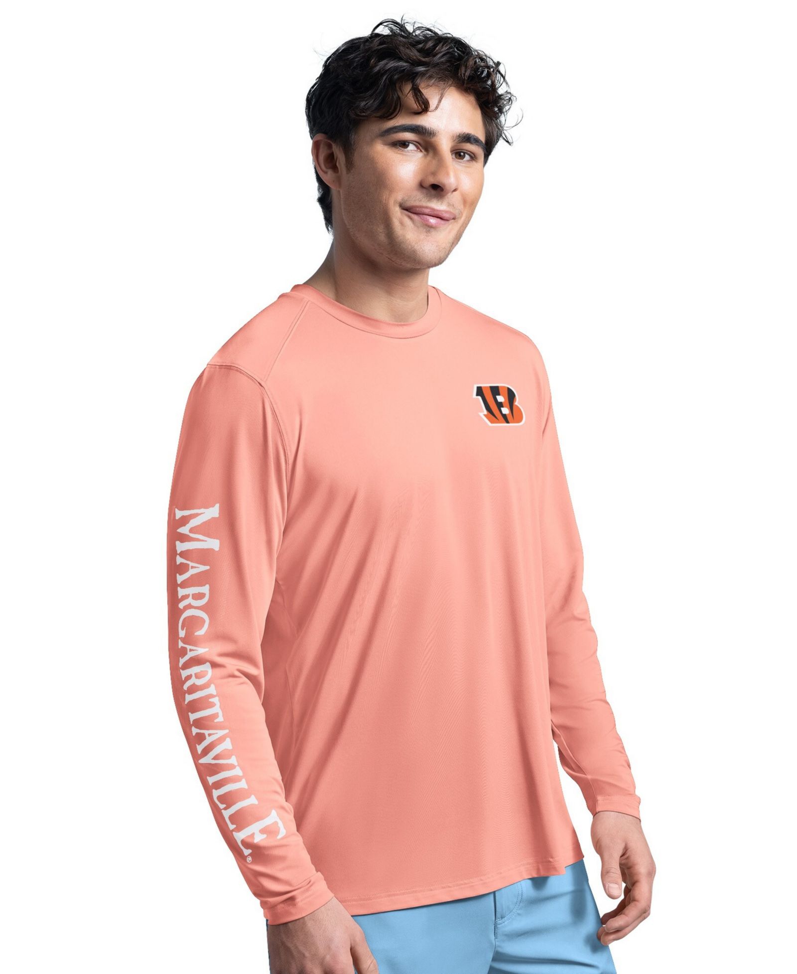 Мужской рашгард Margaritaville G-III Sports by Carl Banks Coral Cincinnati Bengals Rock Harbor с длинным рукавом