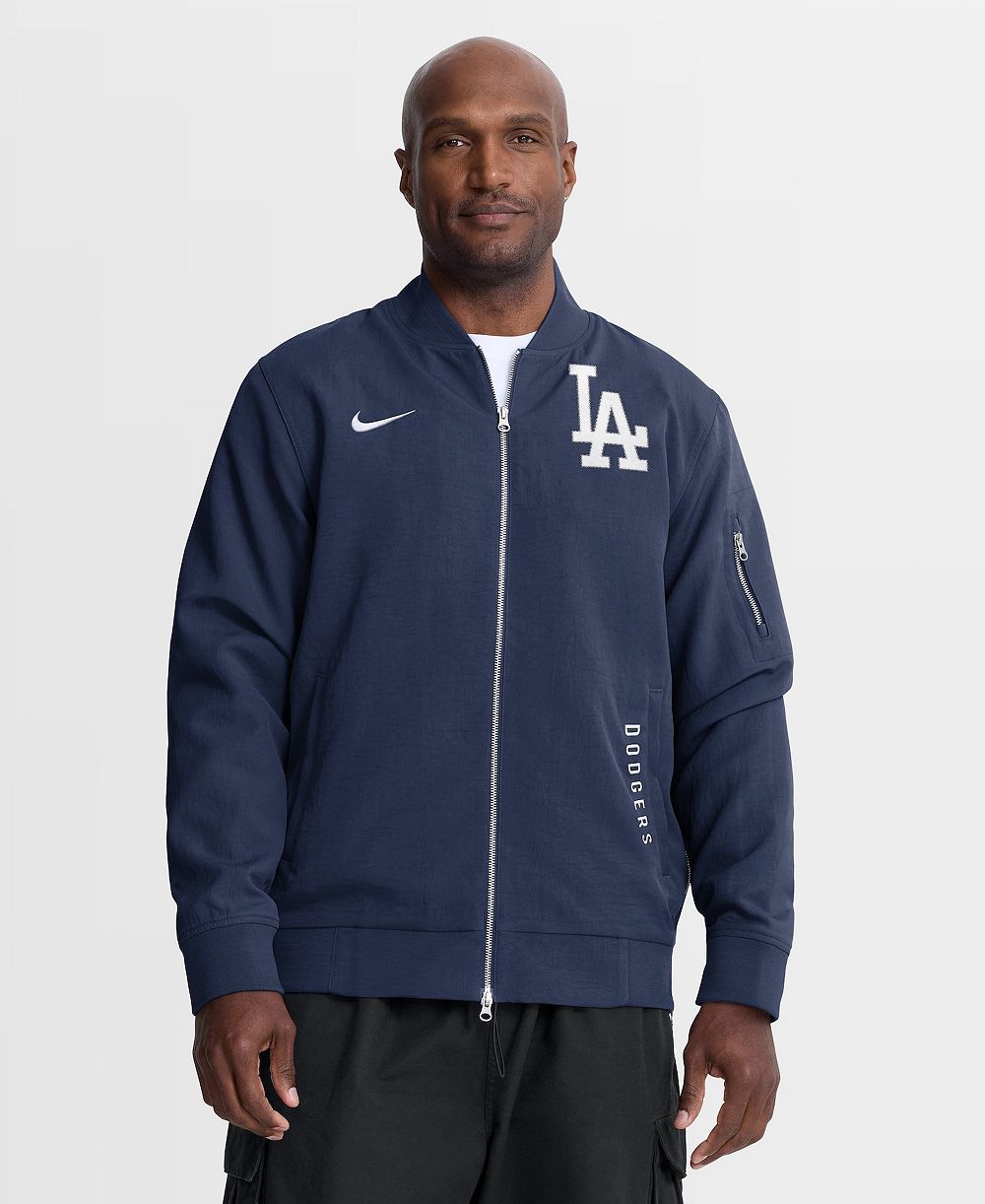 Nike Men's Navy Los Angeles Dodgers Authentic Collection Dugout Relaxed Full-Zip Bomber Jacket