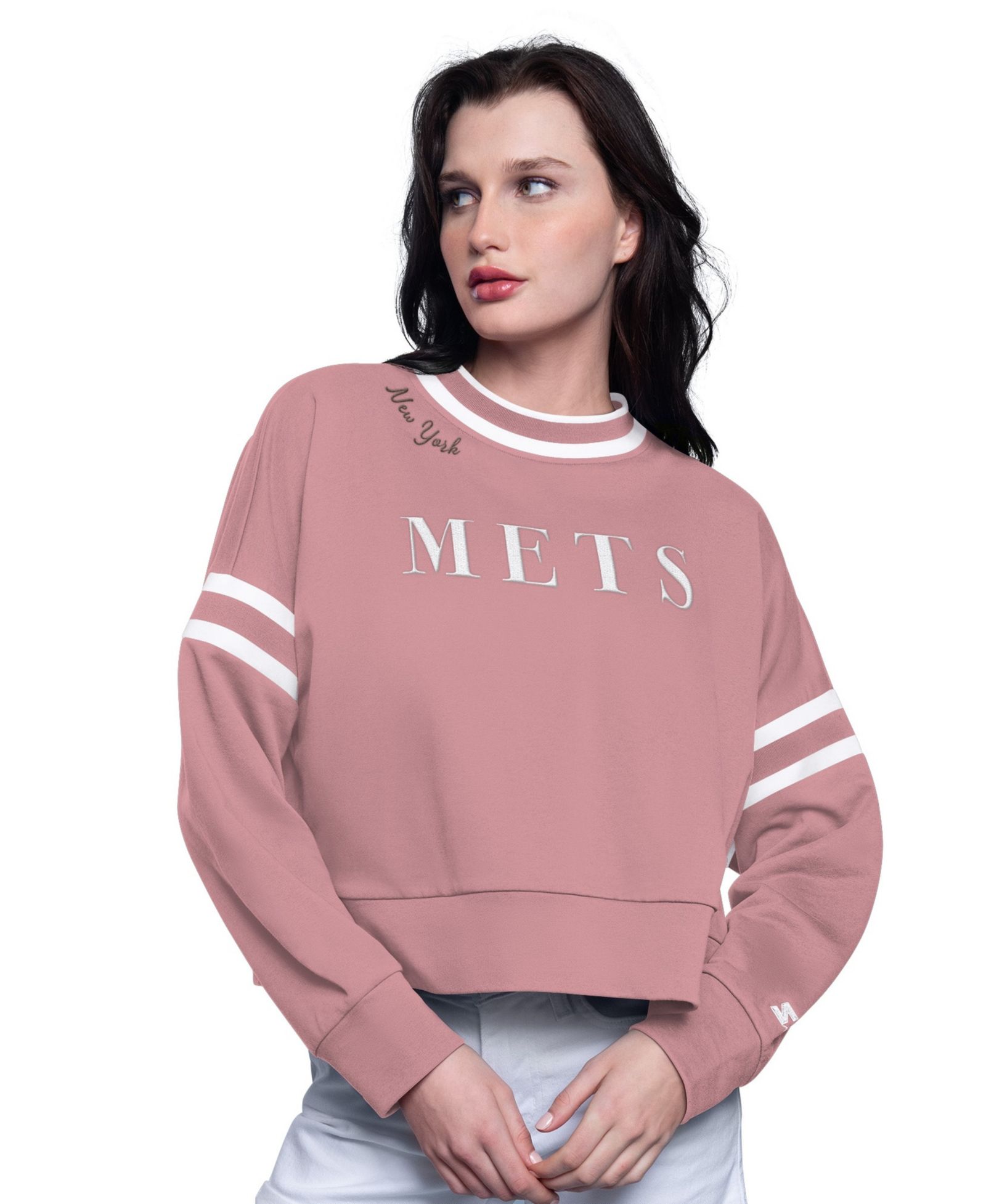 Женский свитшот Starter Pink New York Mets Power Play Cropped Pullover