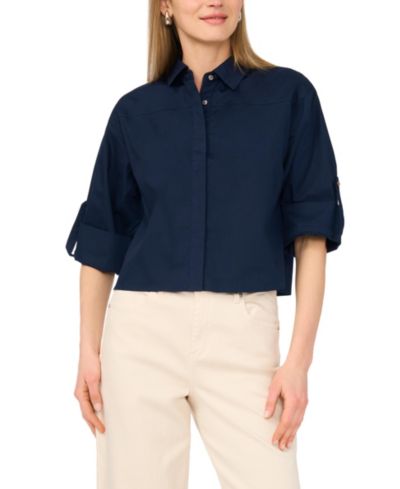 1.STATE Women's Cotton Boxy Button-Down Shirt
