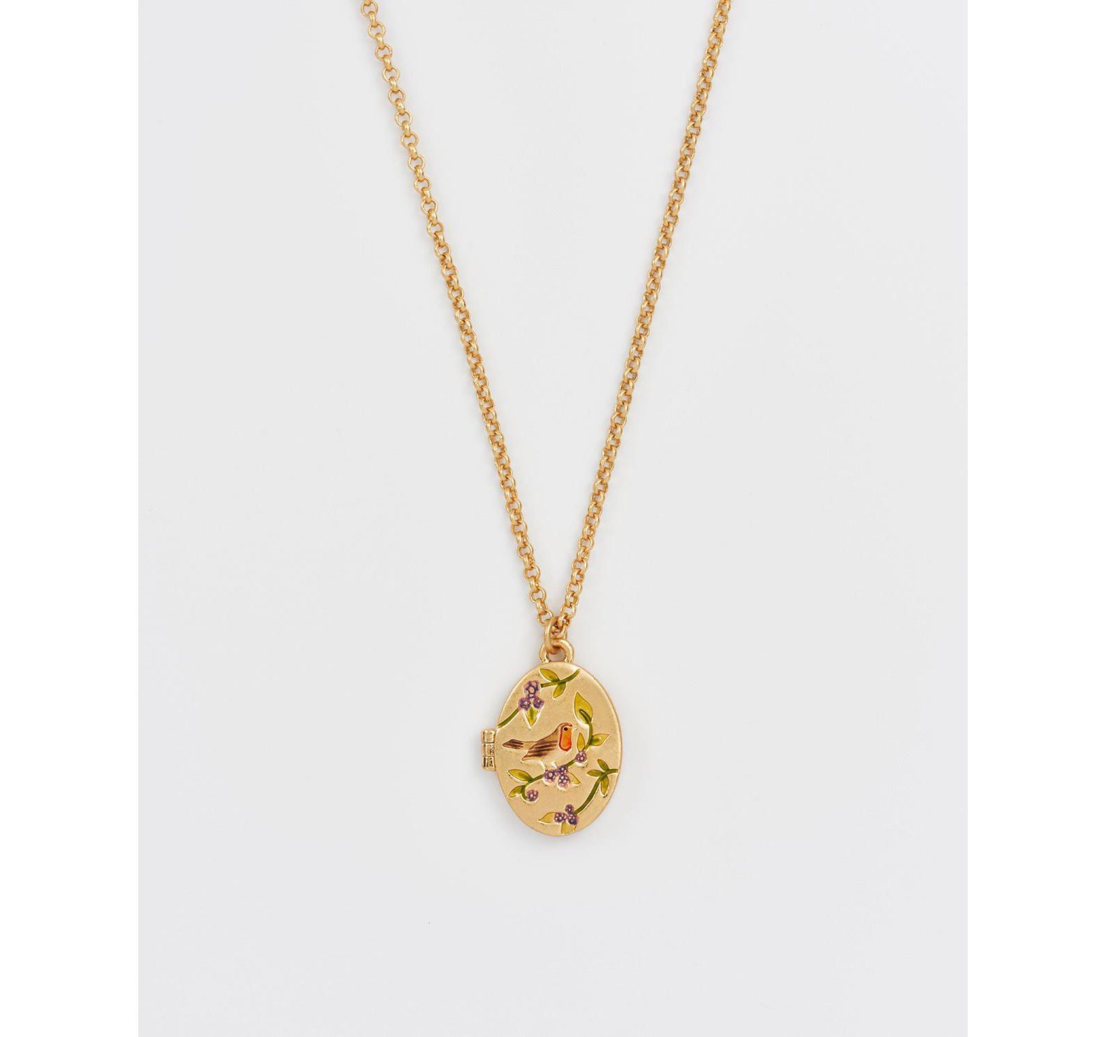Подвеска Fable England Robin & Blackberry Gold Locket Chain Necklace