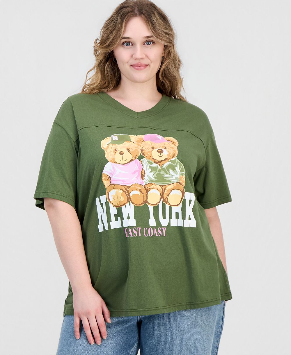 Женская футболка Plus Size Rebellious One New York Bear Graphic Varsity Boyfriend