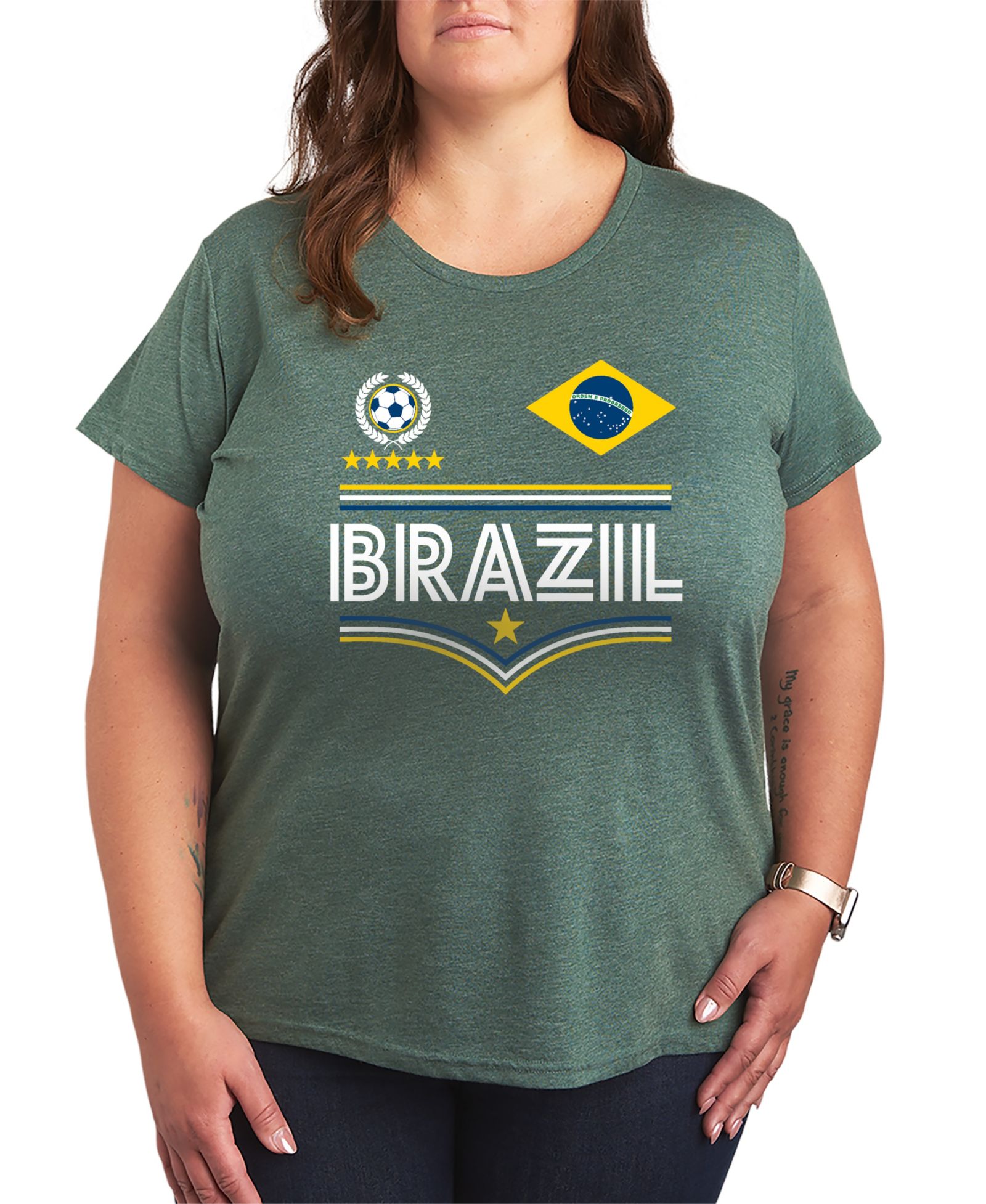 Hybrid Apparel Plus Size Brazil Soccer Jersey Graphic T-Shirt