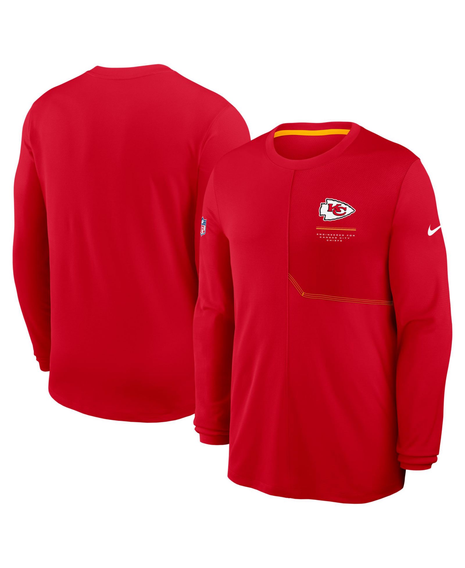Nike Мужская футболка с длинным рукавом Red Kansas City Chiefs Sideline Coaches UV Dri-FIT
