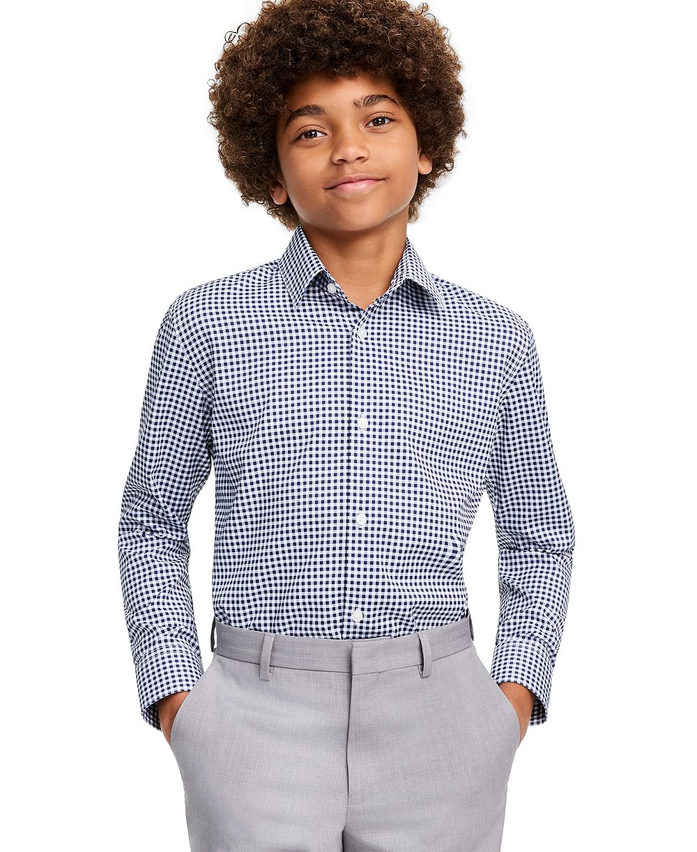 Michael Kors Boys' 4-20 Gingham Long Sleeve Spread Collar Shirt