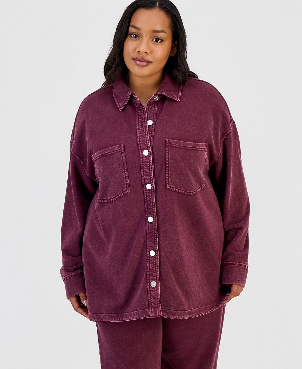And Now This Trendy Plus Size Denim-Look Terry Shacket, Macy's Exclusive