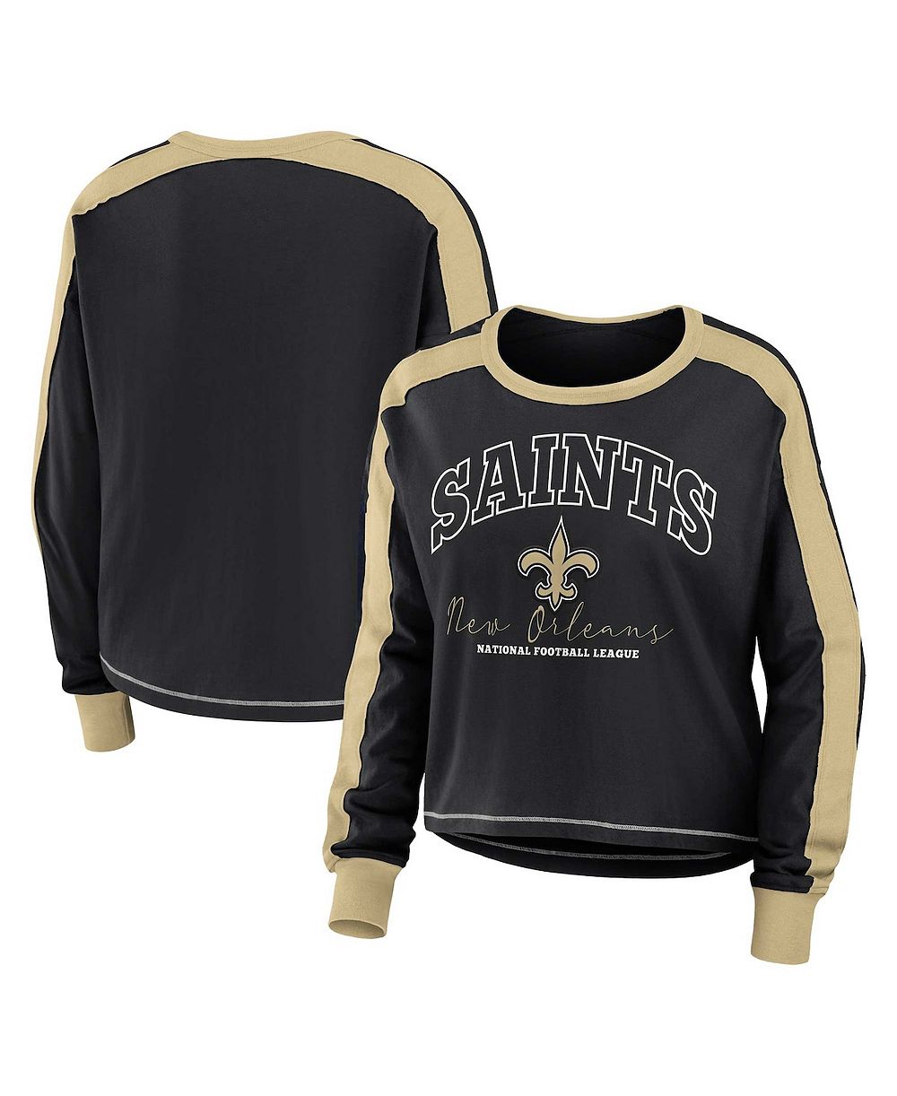 Женская футболка WEAR by Erin Andrews Black New Orleans Saints Plus Size Color Block Long Sleeve