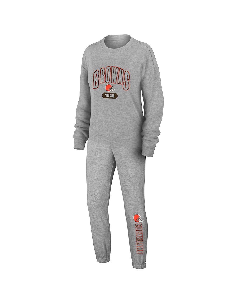 WEAR by Erin Andrews Women's 2-Piece Heather Gray Cleveland Browns Plus Size Knitted Tri-Blend Long Sleeve T-Shirt & Pants Lounge Set