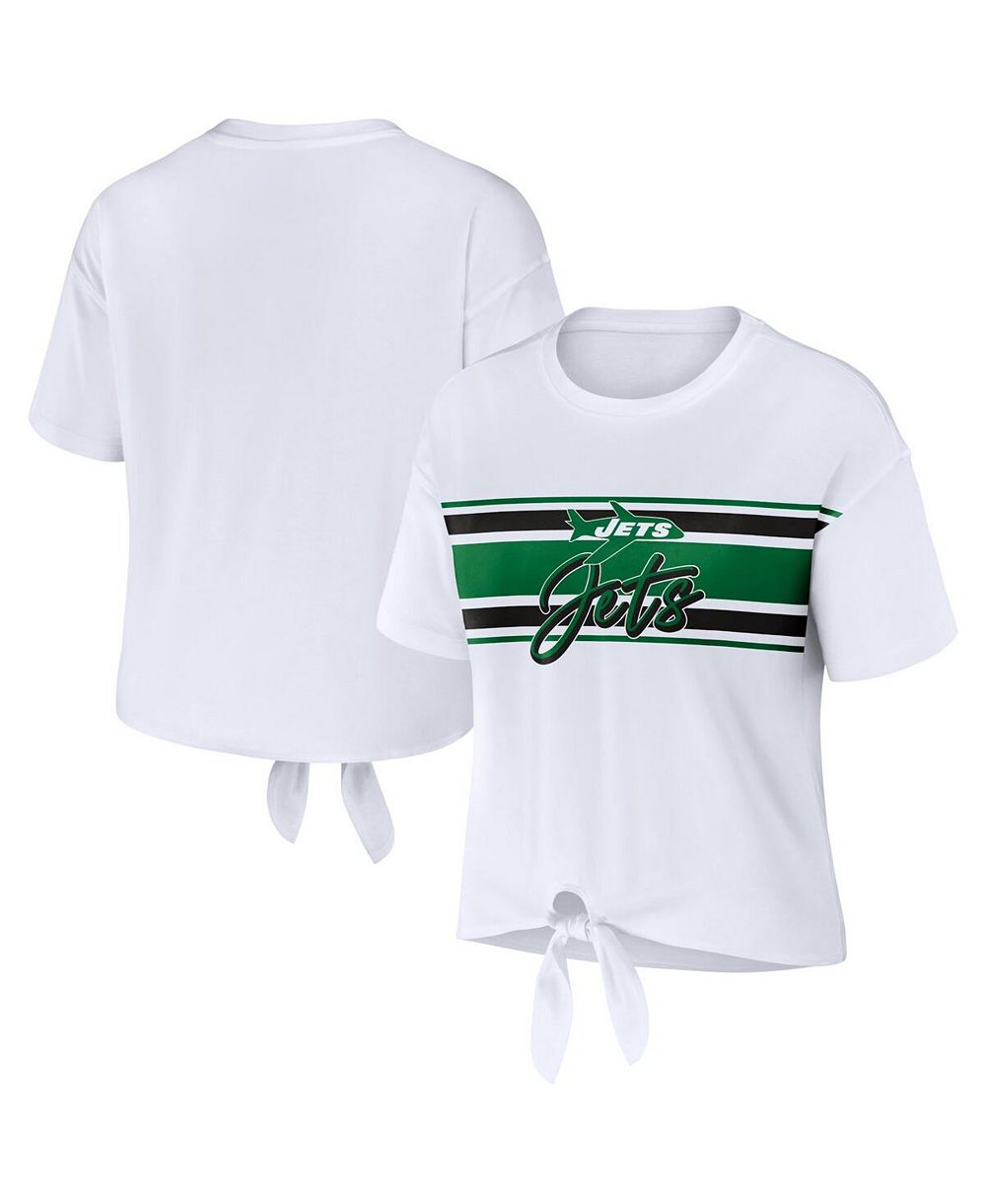 Женская футболка WEAR by Erin Andrews White New York Jets Front Tie Retro