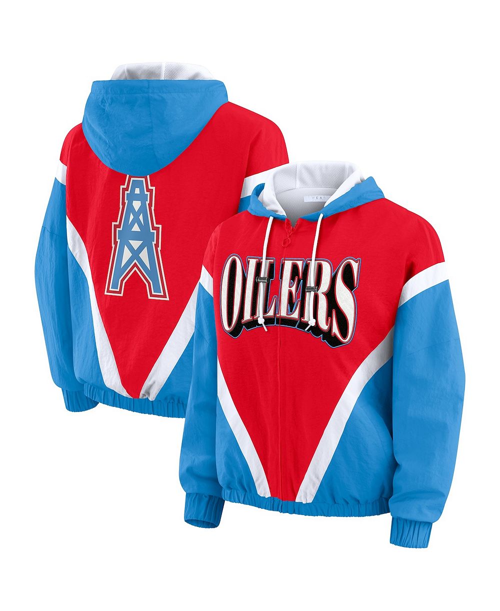 Женская ветровка WEAR by Erin Andrews Red/Light Blue Tennessee Titans Retro Crinkle Full-Zip Hoodie