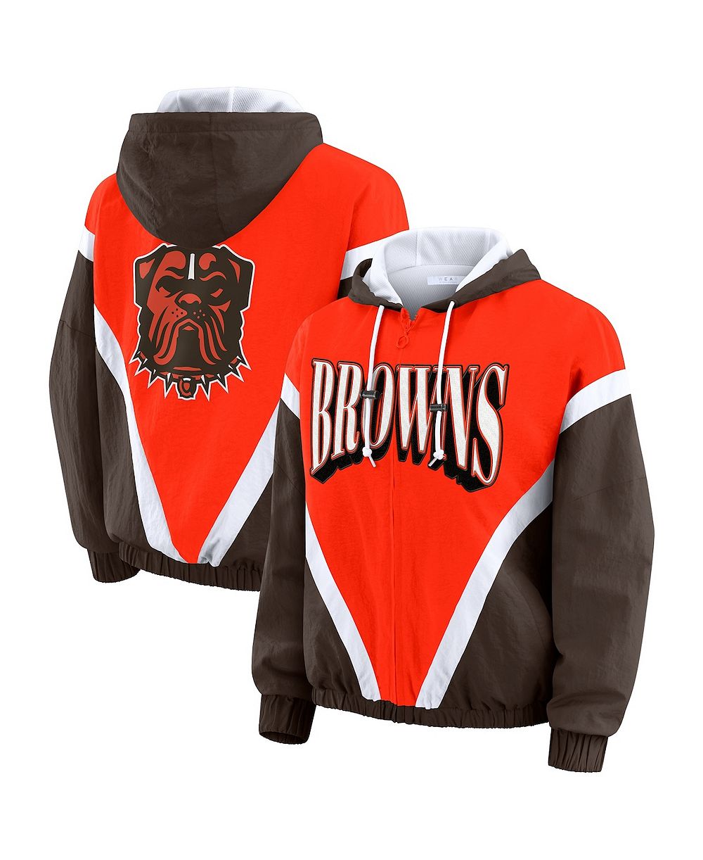 WEAR by Erin Andrews Women's Orange/Brown Cleveland Browns Plus Size Retro Crinkle Full-Zip Hoodie Windbreaker Jacket