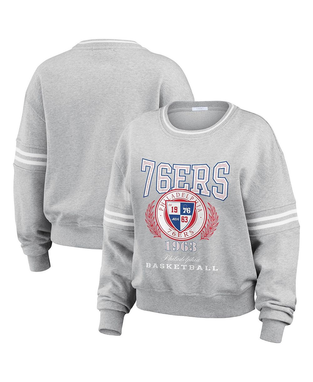 WEAR by Erin Andrews Women's Heather Gray Philadelphia 76ers French Terry Pullover Sweatshirt