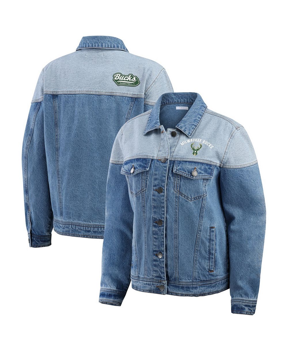 WEAR by Erin Andrews Women's Blue Milwaukee Bucks Full-Button Denim Jacket