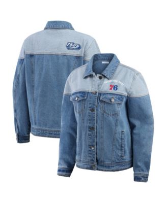 WEAR by Erin Andrews Women's Blue Philadelphia 76ers Full-Button Denim Jacket