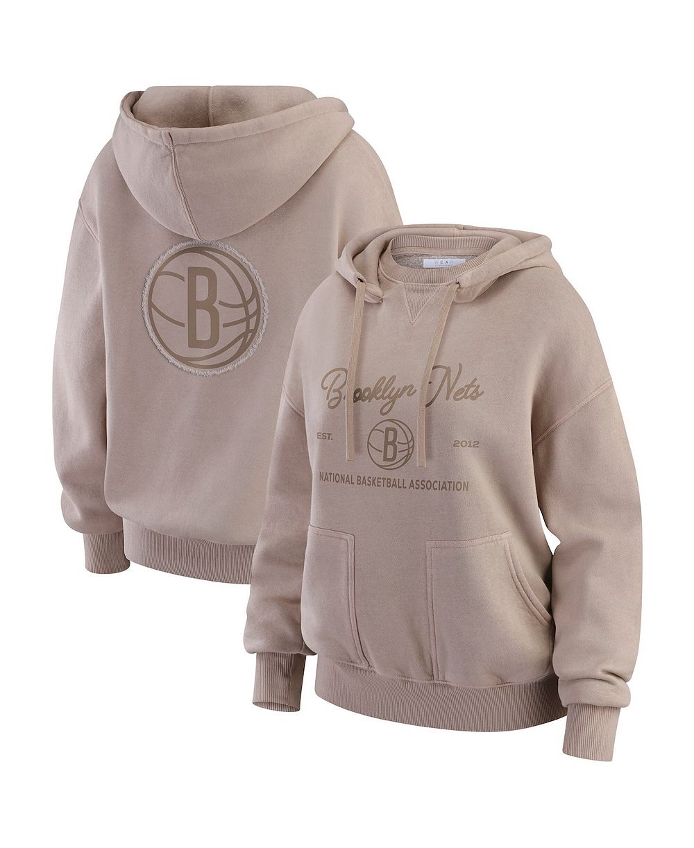 WEAR by Erin Andrews Женское худи Brooklyn Nets Washed Pullover Crewdie, бежевое