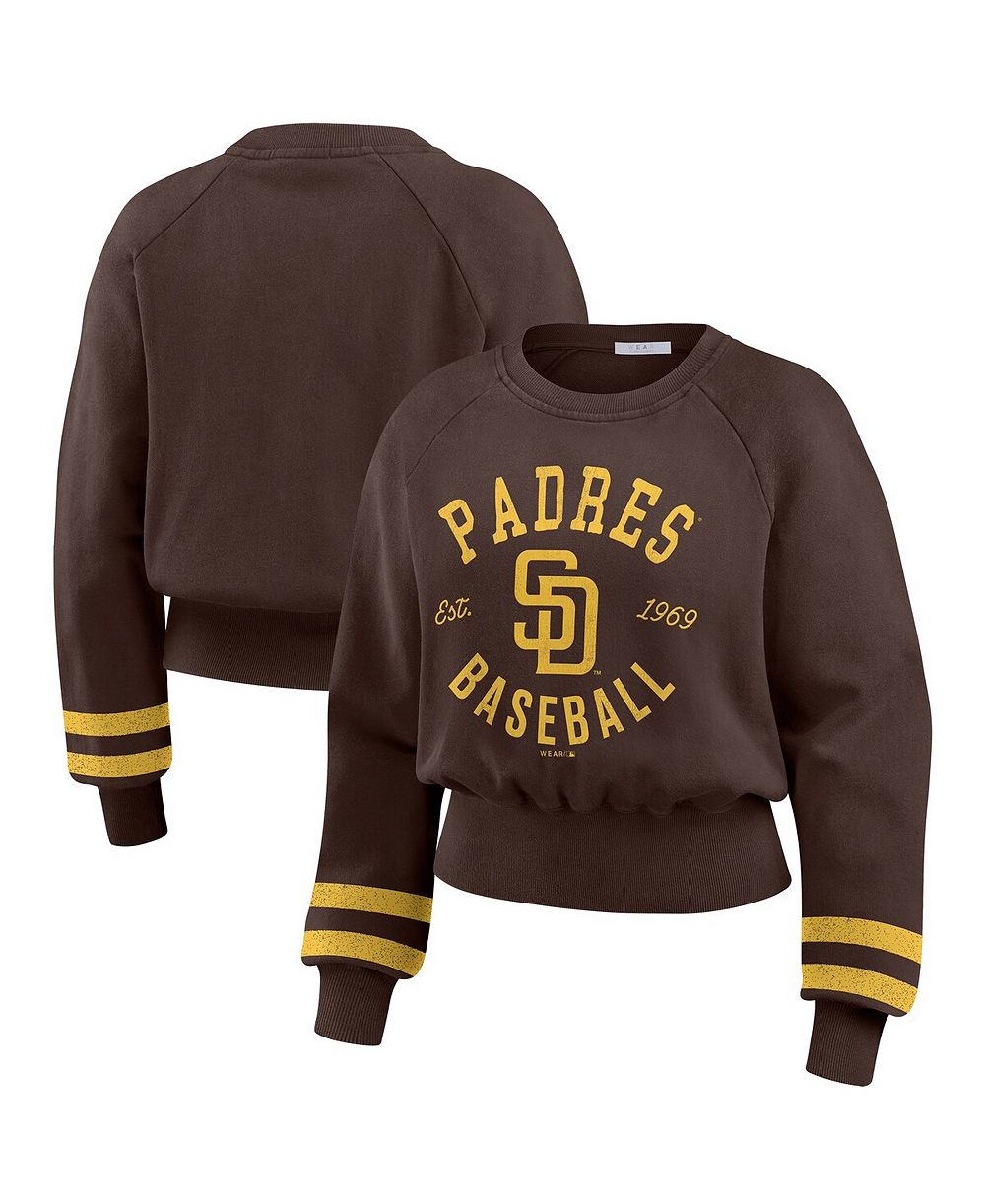 WEAR by Erin Andrews Women's Brown San Diego Padres Vintage Washed Cropped Pullover Sweatshirt