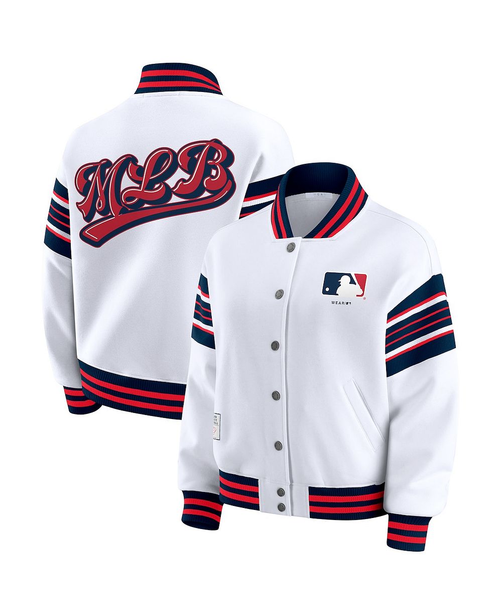 WEAR by Erin Andrews Women's White MLB Merchandise Full-Snap Fleece Sweatshirt Jacket