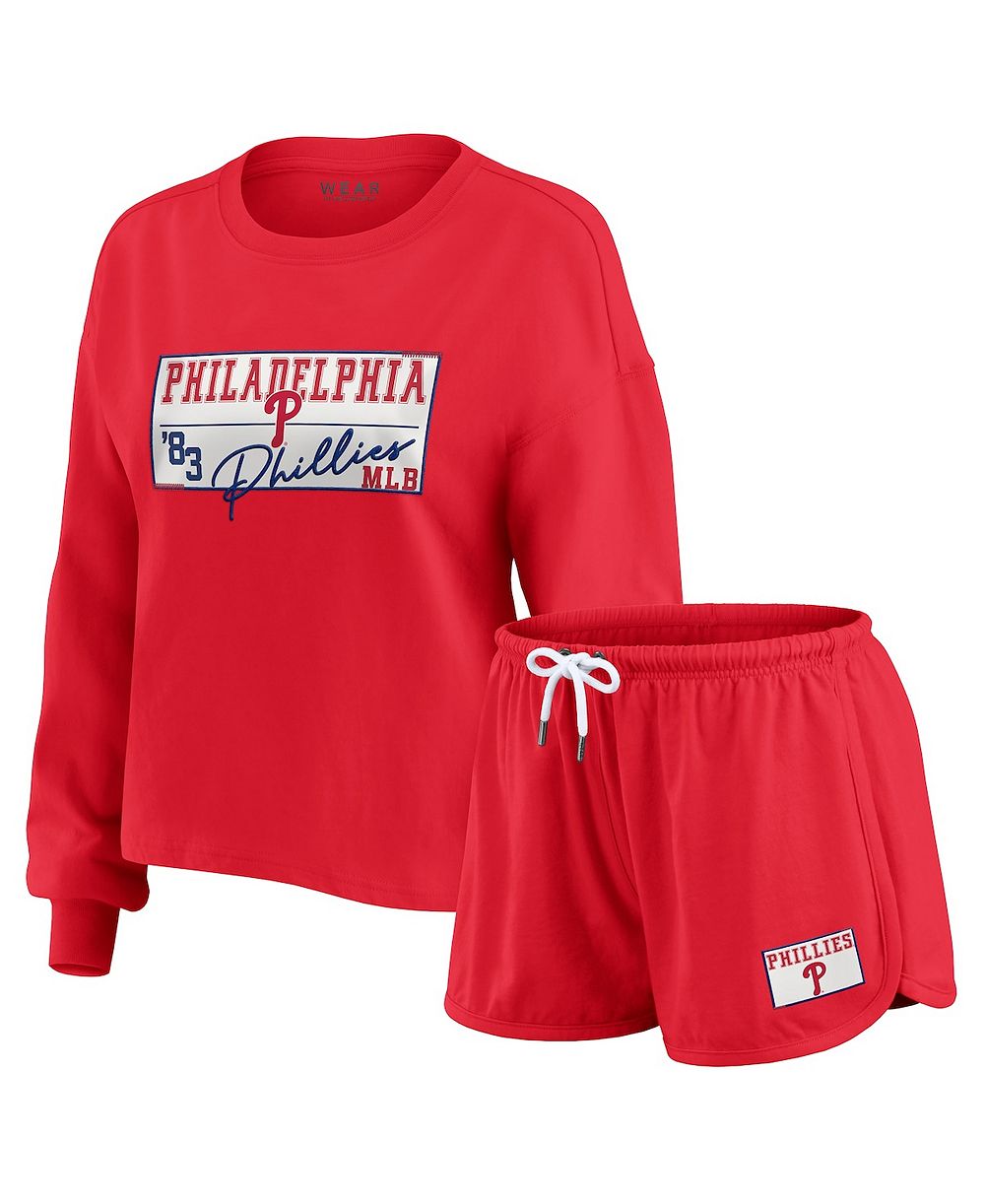 WEAR by Erin Andrews Женский комплект из 2 предметов: укороченная футболка с длинным рукавом и шорты Philadelphia Phillies