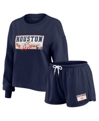 Женский комплект WEAR by Erin Andrews Houston Astros Heavy Rugby Jersey Cropped Long Sleeve T-Shirt & Shorts Lounge Set