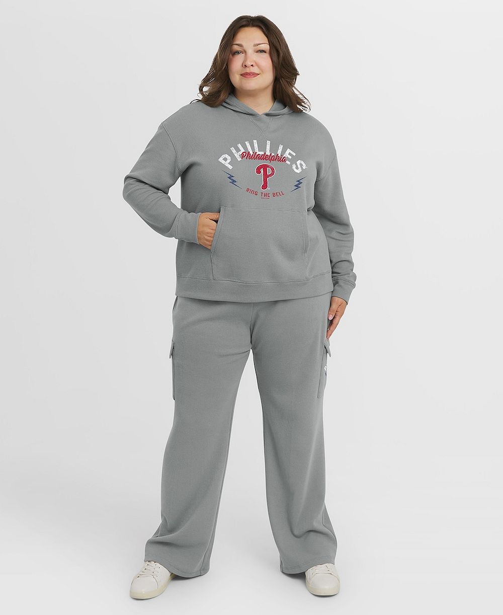 Женский комплект WEAR by Erin Andrews 2-Piece Gray Philadelphia Phillies Plus Size Waffle-Knit Hoodie & Lounge Pant