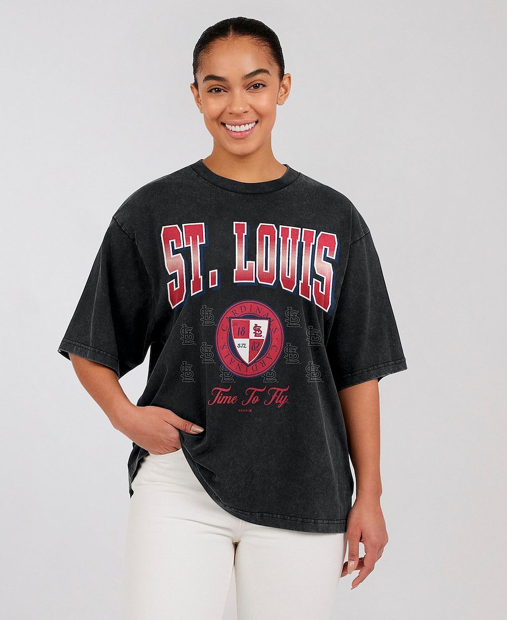 WEAR by Erin Andrews женская черная футболка оверсайз St. Louis Cardinals Boyfriend