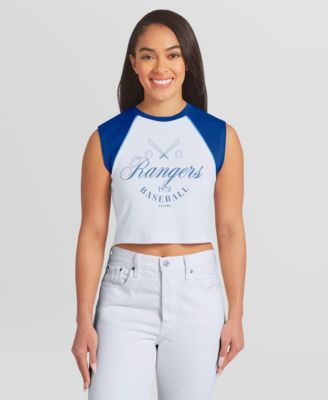 Женская укороченная майка WEAR by Erin Andrews White Texas Rangers Cooperstown Cropped Raglan Tank Top