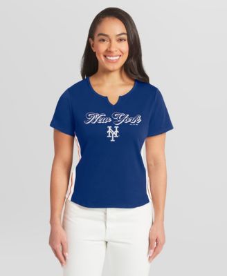 WEAR by Erin Andrews Women's Royal New York Mets Notch Neck Cropped T-Shirt