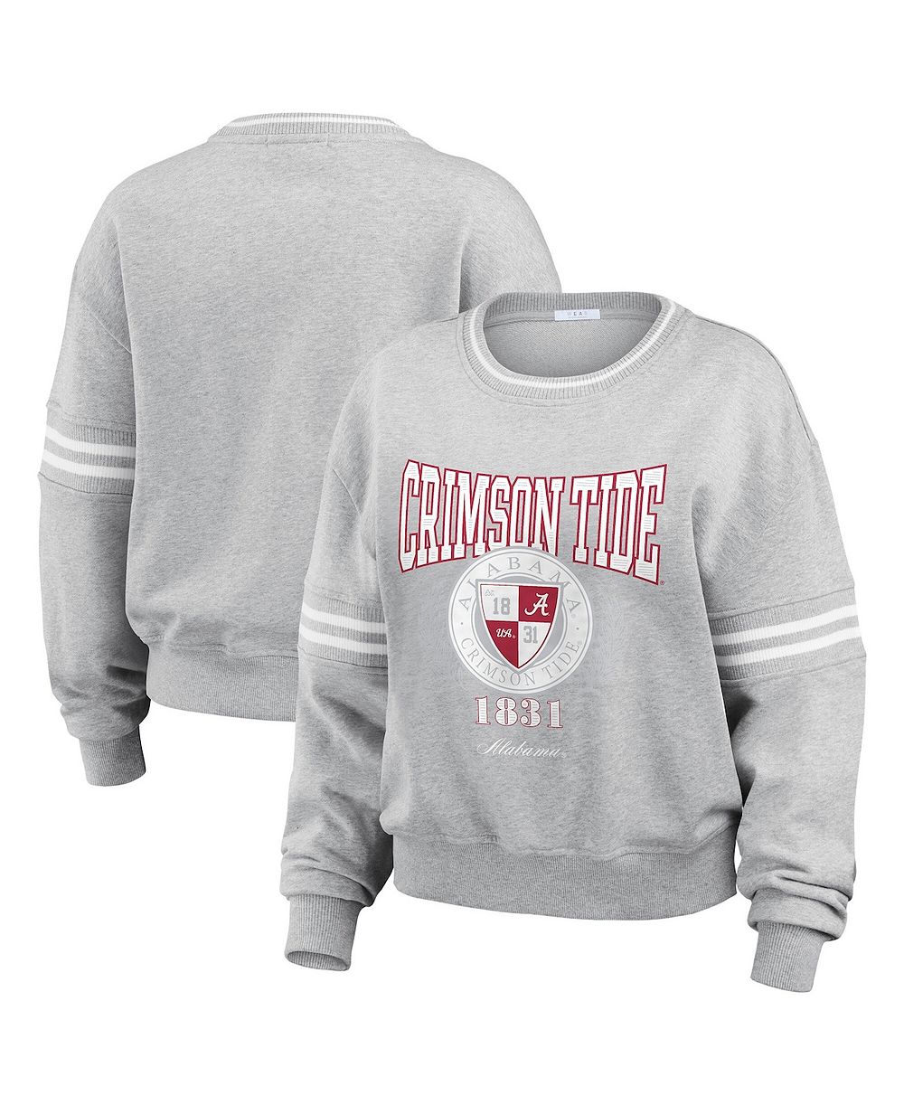 WEAR by Erin Andrews Women's Heather Gray Alabama Crimson Tide Classic Stripe Pullover Sweater