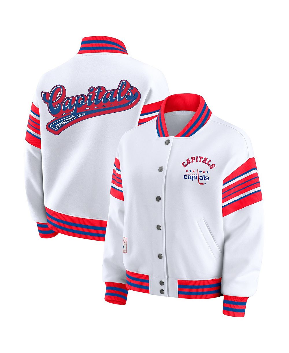 WEAR by Erin Andrews Women's White/Red Washington Capitals Full-Snap Fleece Sweatshirt Jacket