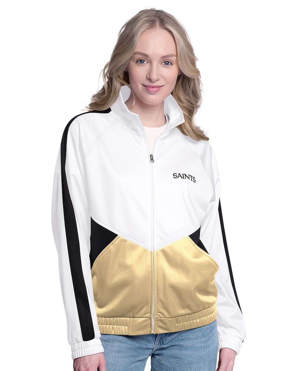 G-III 4Her by Carl Banks Women's White/Black New Orleans Saints Rally Rhinestone Full-Zip Track Jacket