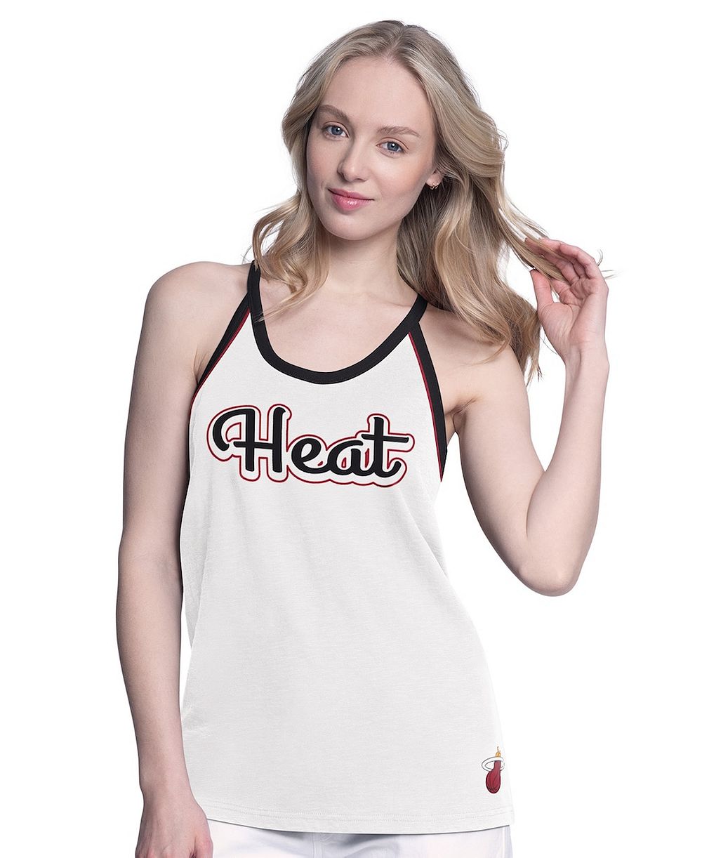 Женский майка-топ G-III 4Her by Carl Banks White Miami Heat Curveball Racerback Scoop Neck Slub