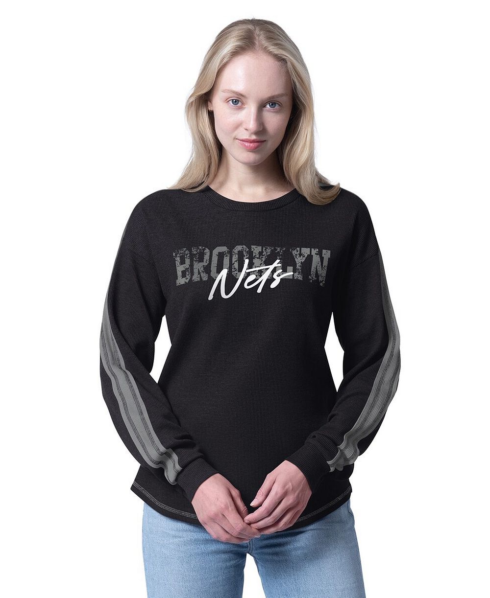 Футболка G-III 4Her by Carl Banks Women's Black Brooklyn Nets Advantage Tri-Blend Long Sleeve
