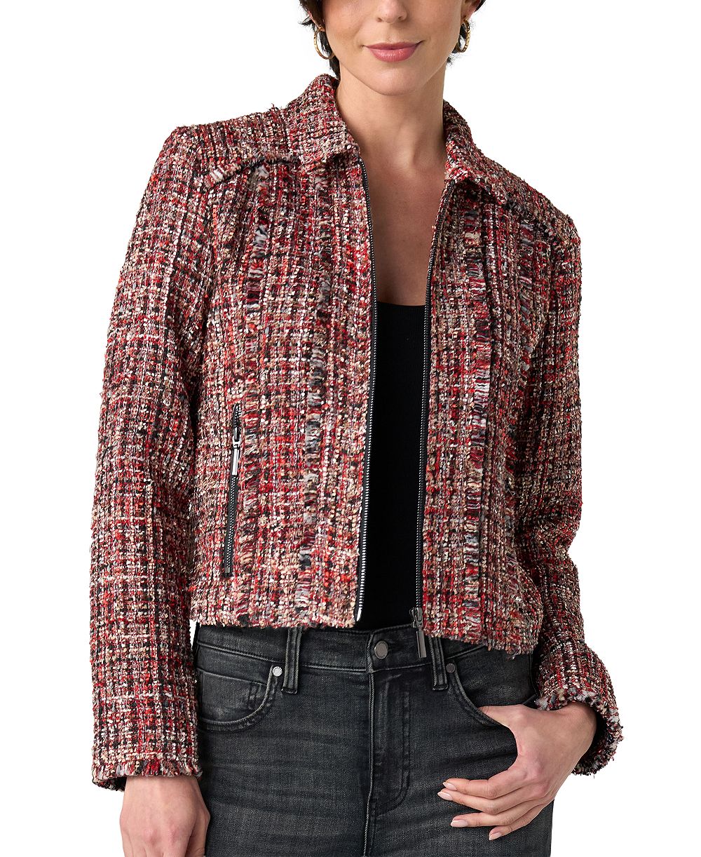 Liverpool Los Angeles Women's Tweed Fringe Zip Jacket