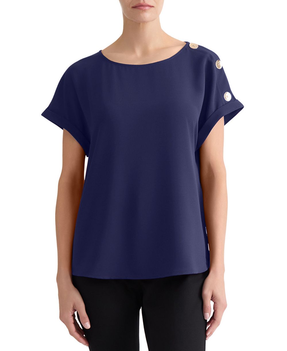 Jones New York Women's Shoulder-Button-Detail Boat-Neck Short-Sleeve Blouse