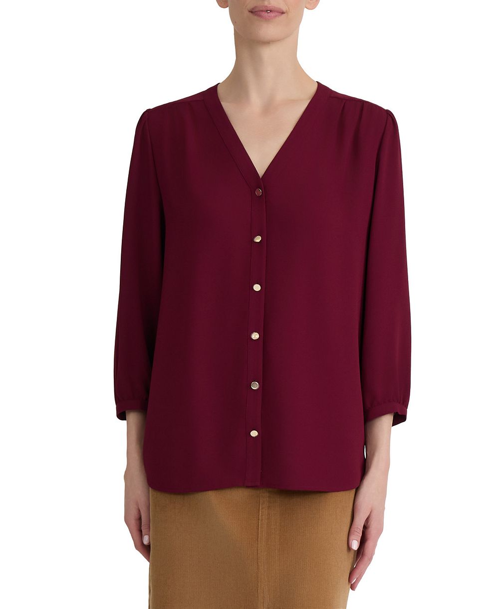 Jones New York Women's 3/4-Sleeve V-Neck Button-Up Blouse