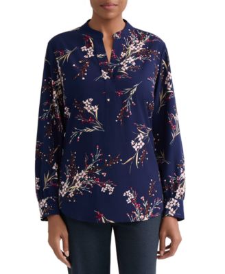 Jones New York Women's Split V-Neck Printed Popover Top