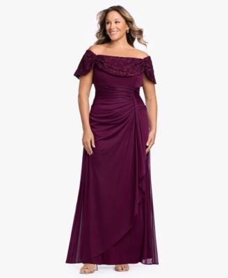 Платье B&A By Betsy and Adam Plus Long Off-the-Shoulder Gown