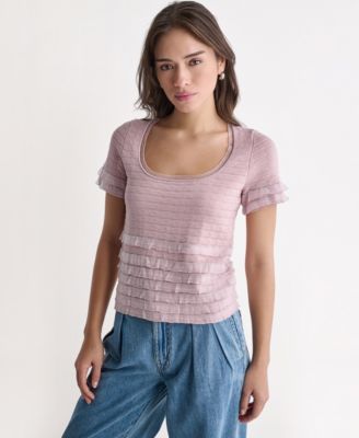 Женский свитер BCBG с рюшами и узором Pointelle, с коротким рукавом