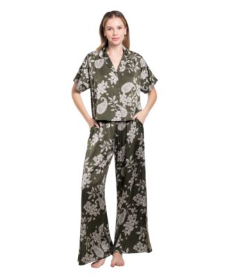 Midnight Bakery Women's Paisley Pretty Satin 2-Piece Pajama Set