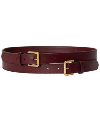 Lauren Ralph Lauren Leather Double Buckle Stacked Wide Belt