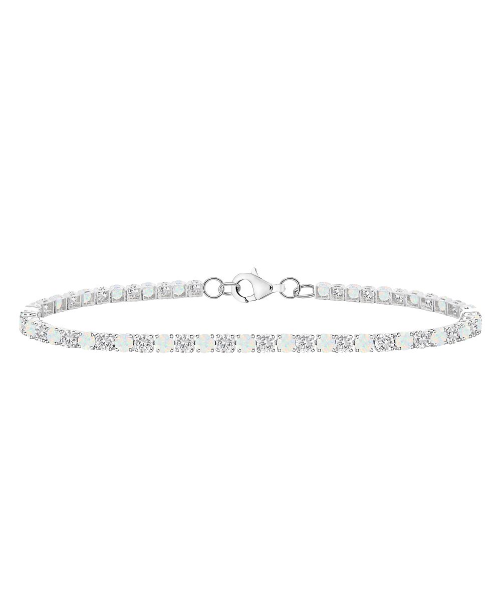 Macy's Lab-Grown Gemstone and Lab-Grown White Sapphire (3-1/6 ct. t.w.) Bracelet in Sterling Silver (Also Available in Lab-Grown Blue Sapphire, Opal, Ruby, Pink Sapphire, and White Sapphire)