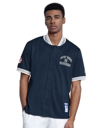 Мужская куртка Starter с коротким рукавом и пуговицами, темно-синяя, New York Yankees