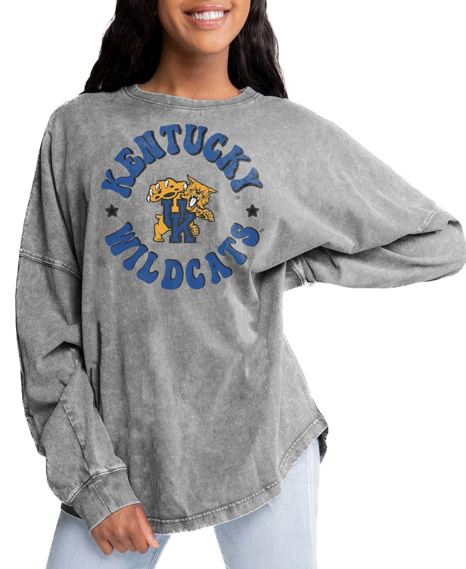 Gameday Couture Women's Gray Kentucky Wildcats Playing Around Faded Wash Oversized Long Sleeve T-Shirt