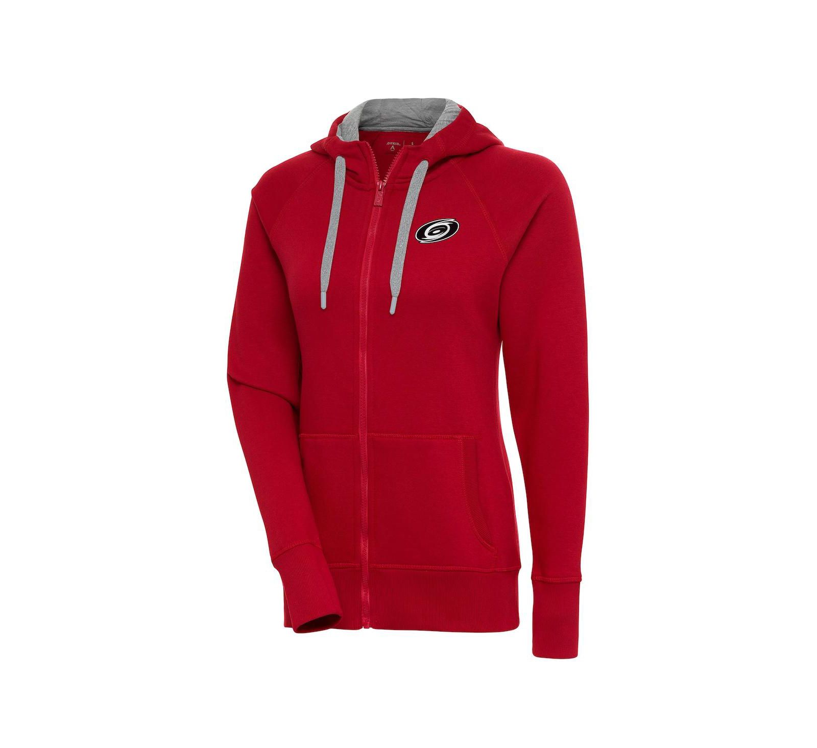 Женское худи Antigua Red Carolina Hurricanes с металлическим логотипом и молнией
