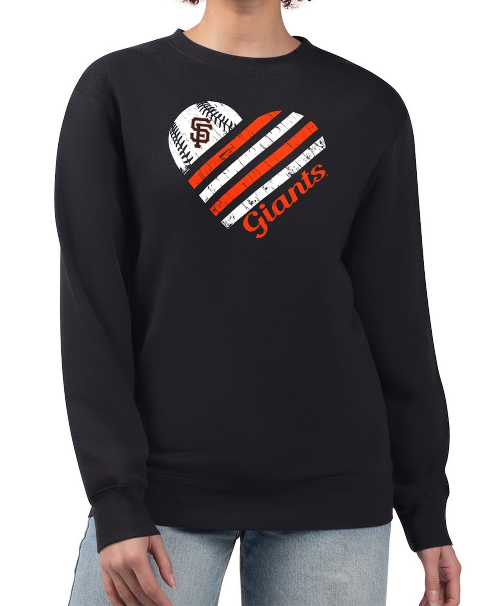 G-III 4Her by Carl Banks Women's Black San Francisco Giants Heart Logo Fleece Pullover Sweatshirt